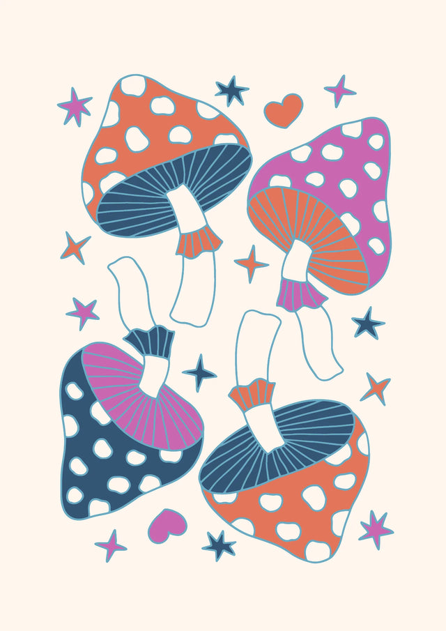 Whimsical Mushrooms and Stardust Canvas Wall Art
