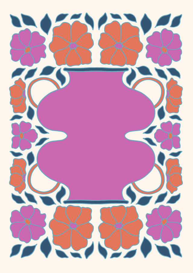 Bold Blooming Vase and Floral Frame Canvas Wall Art