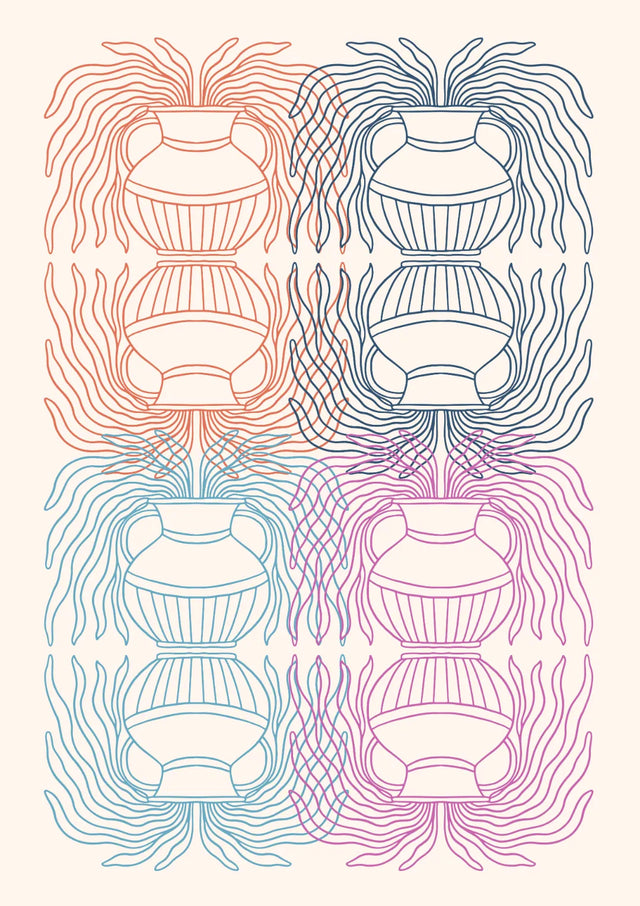 Rainbow Vessels Line Art Canvas Wall Art