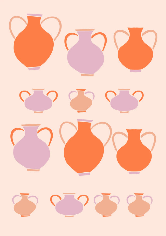Retro Pottery Parade Canvas Wall Art