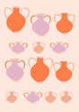 Retro Pottery Parade Canvas Wall Art