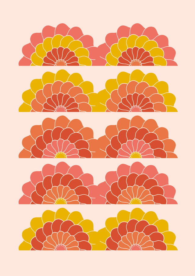 Retro Bloom Rows Canvas Wall Art