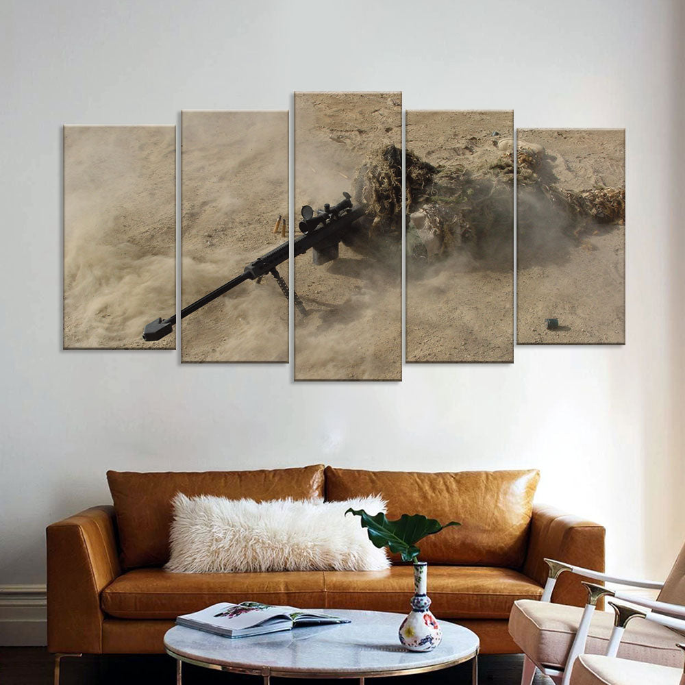 Camouflage Sniper in Desert Canvas Wall Art