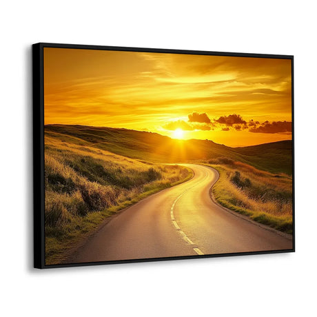 Canvas Wall Art - Golden Sunset On A Winding Road
