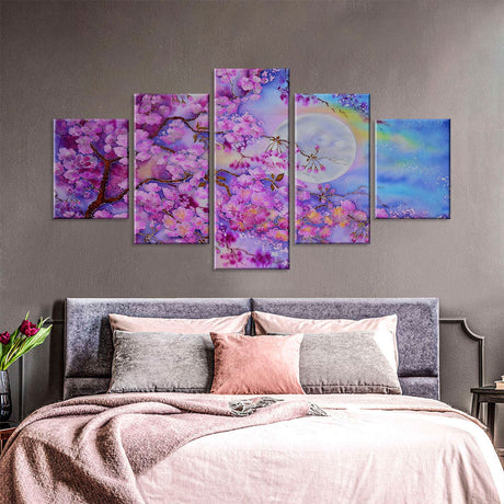 Cherry Blossom in Moonlight Canvas Wall Art