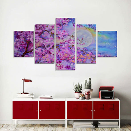 Cherry Blossom in Moonlight Canvas Wall Art