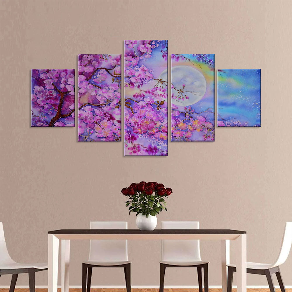 Cherry Blossom in Moonlight Canvas Wall Art