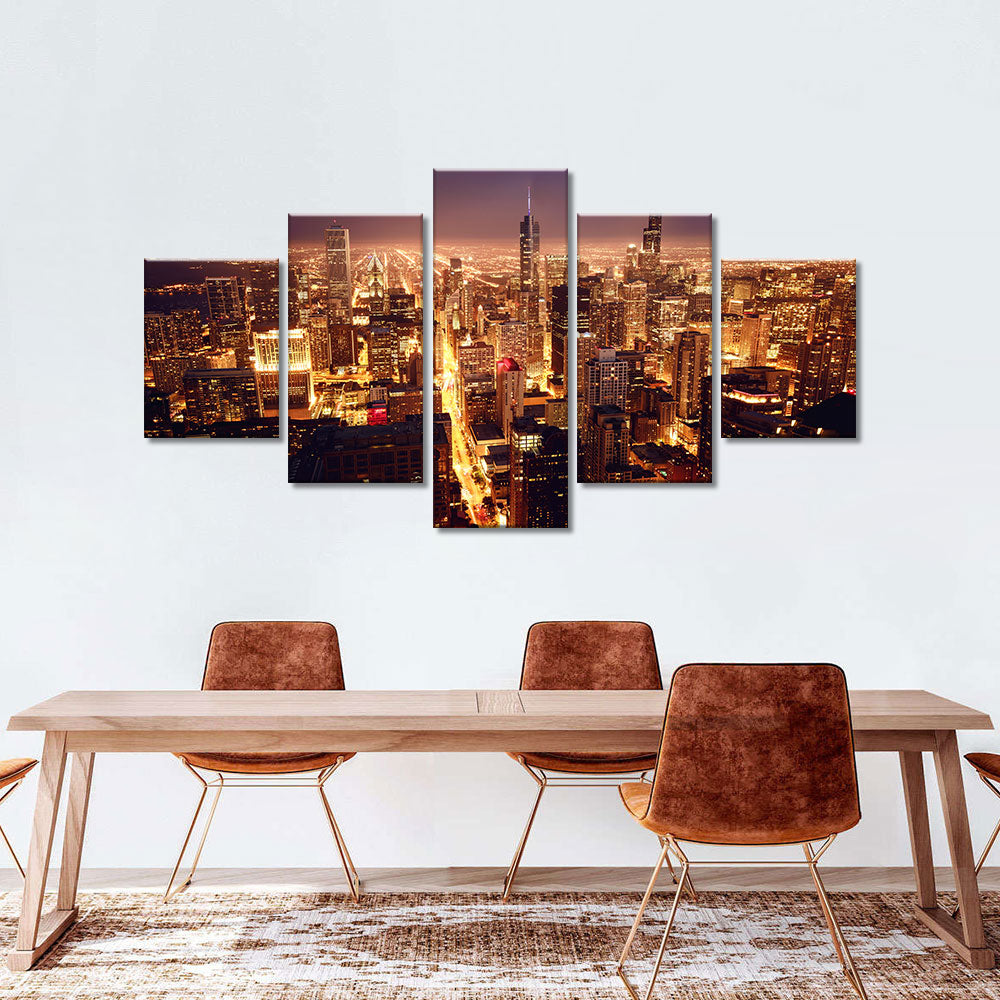 Chicago City Evening Lights Canvas Wall Art