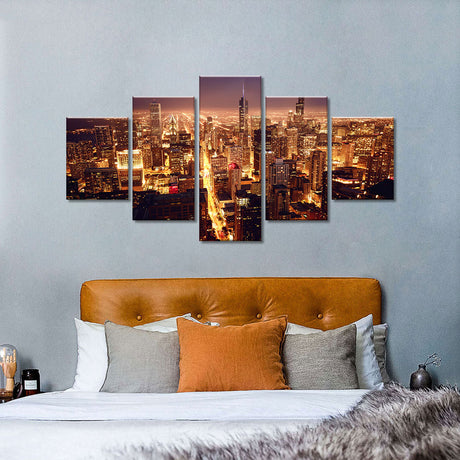 Chicago City Evening Lights Canvas Wall Art