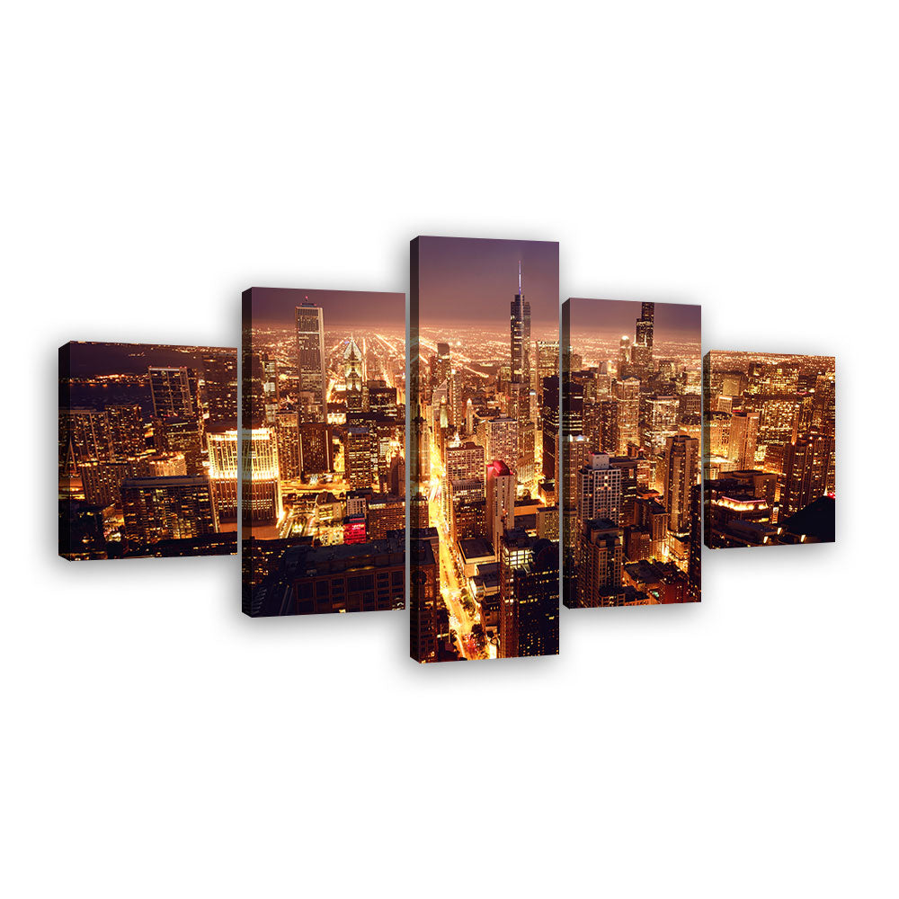 Chicago City Evening Lights Canvas Wall Art