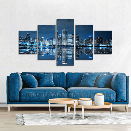 Chicago Skyline Night View Canvas Wall Art