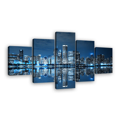 Chicago Skyline Night View Canvas Wall Art