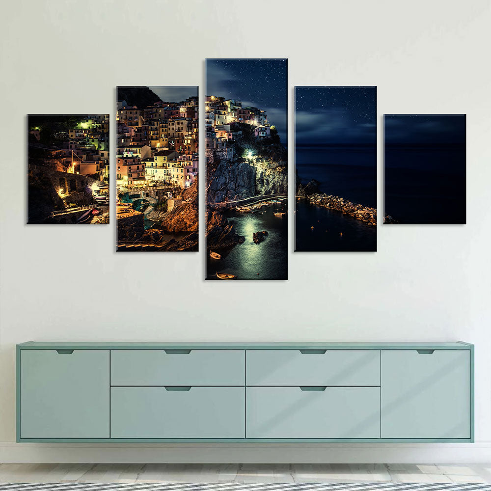 Cinque Terre at Night Multi-Panel Canvas Wall Art