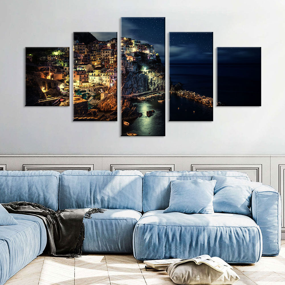 Cinque Terre at Night Multi-Panel Canvas Wall Art