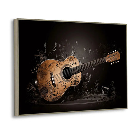 Classic Wood Guitar with Musical Notes Canvas Wall Art
