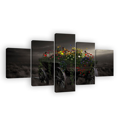 Colorful Butterfly & Flower Wagon Canvas Wall Art