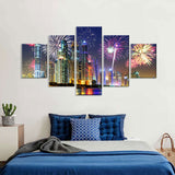 Colorful Fireworks in Dubai at Night Canvas Wall Art