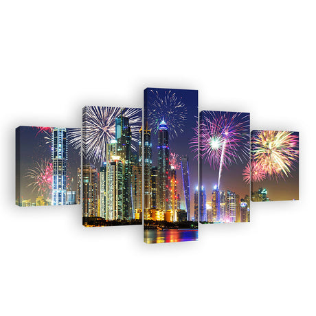 Colorful Fireworks in Dubai at Night Canvas Wall Art