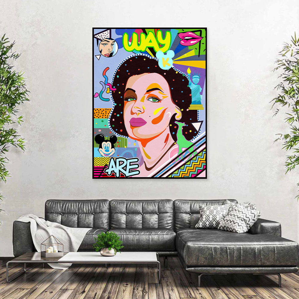 Colorful Gorgeous Girl Graffiti Canvas Wall Art