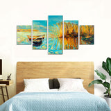 Colorful Lake with Boats Canvas Wall Art