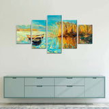 Colorful Lake with Boats Canvas Wall Art