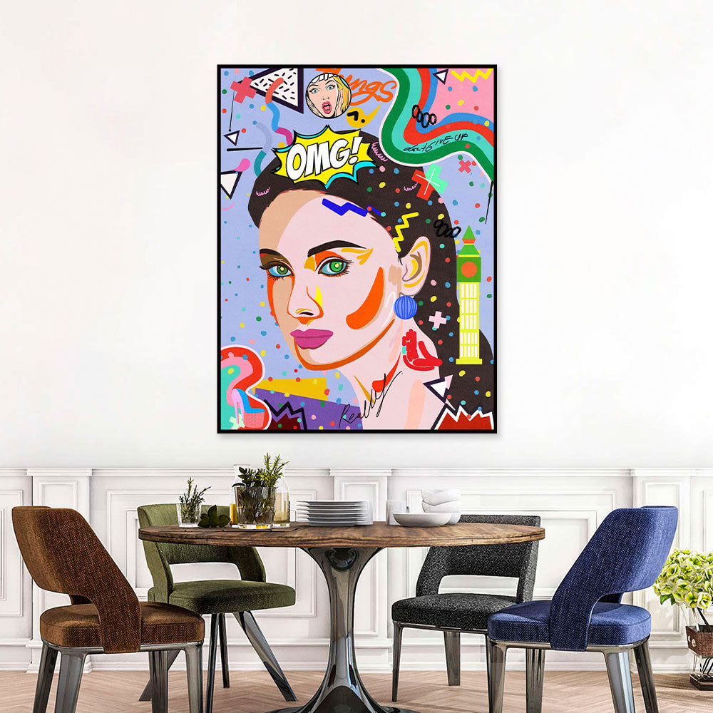 Colorful Modern Girl Graffiti Canvas Wall Art