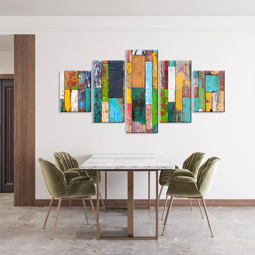 Colorful Retro Wood Canvas Wall Art