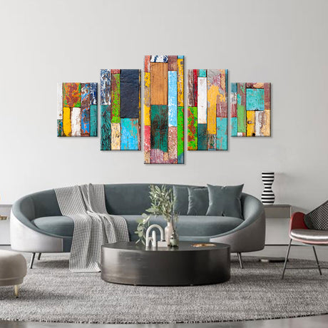 Colorful Retro Wood Canvas Wall Art