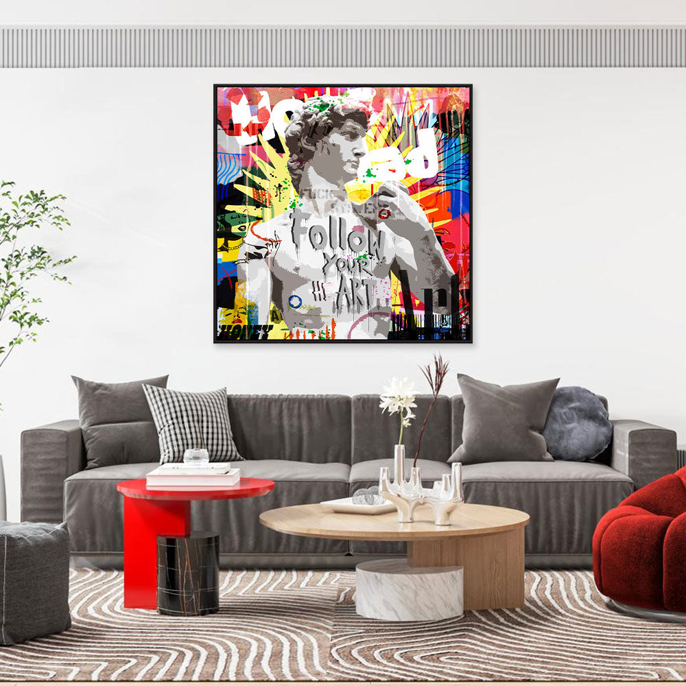 Colorful Statue Of David Graffiti Canvas Wall Art