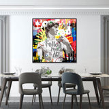 Colorful Statue Of David Graffiti Canvas Wall Art