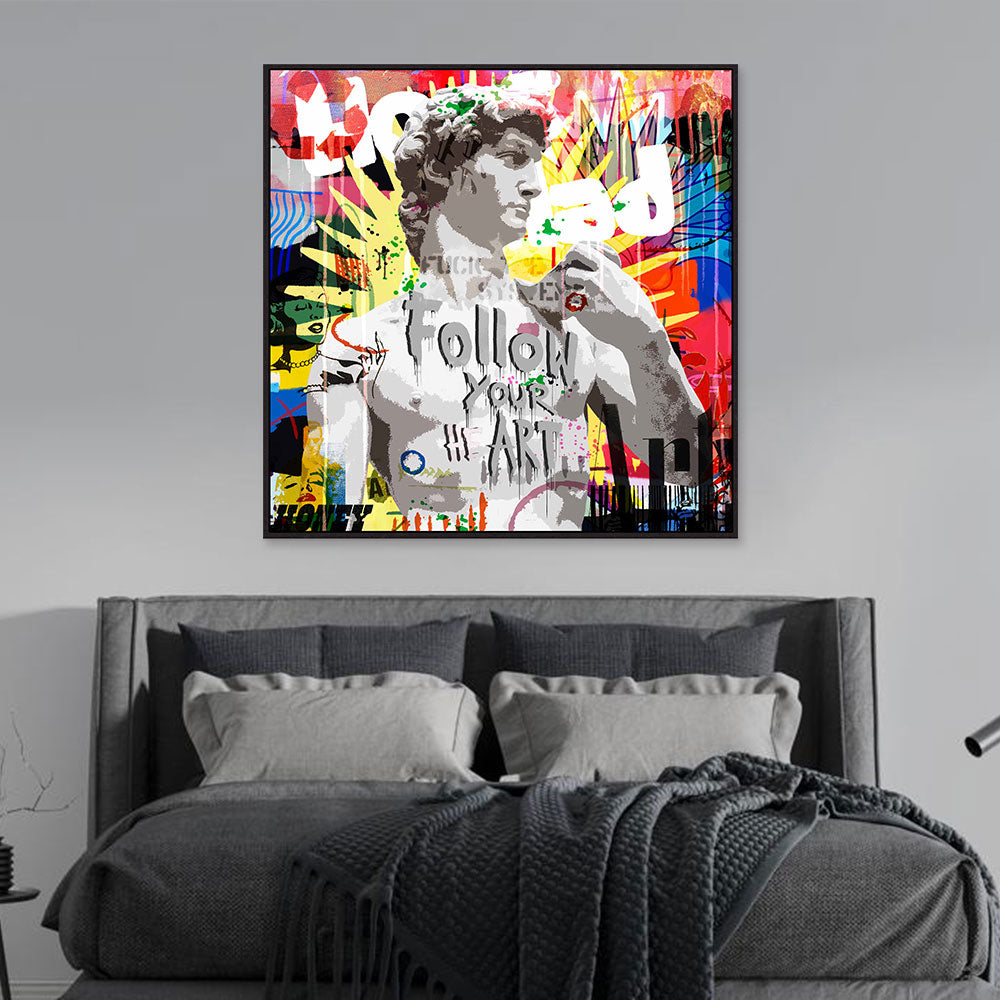 Colorful Statue Of David Graffiti Canvas Wall Art