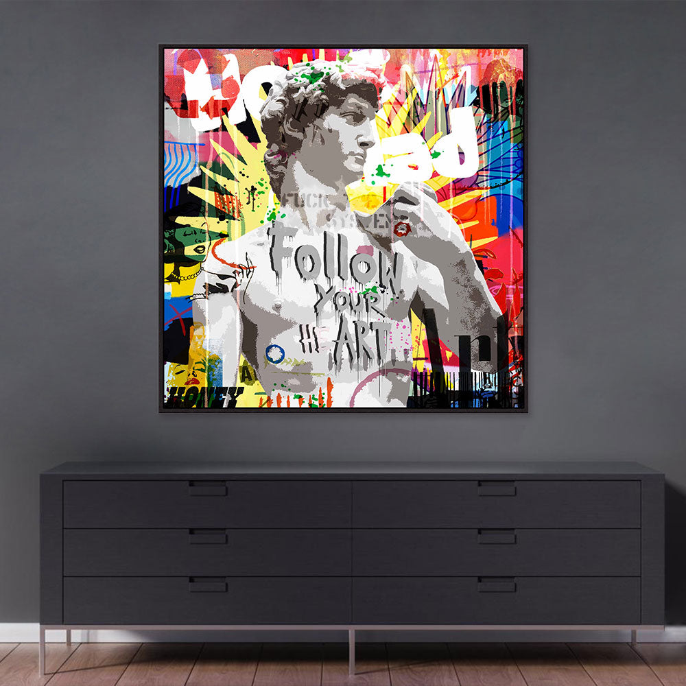 Colorful Statue Of David Graffiti Canvas Wall Art