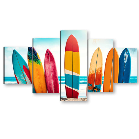 Colorful Surfboards on Beach Canvas Wall Art