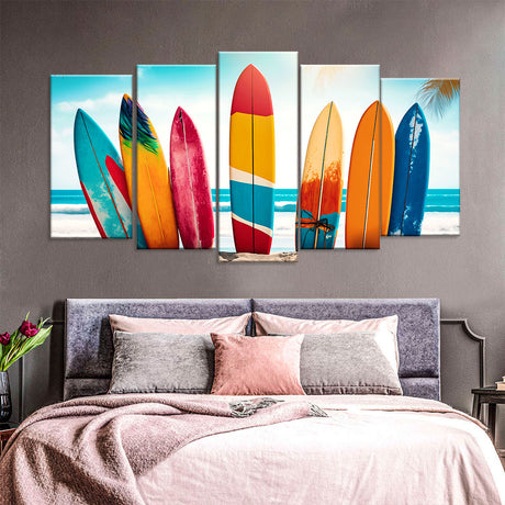 Colorful Surfboards on Beach Canvas Wall Art