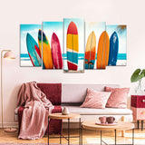 Colorful Surfboards on Beach Canvas Wall Art