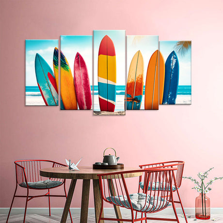 Colorful Surfboards on Beach Canvas Wall Art