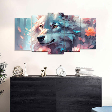 Colorful Wolf Canvas Wall Art – A Stunning Multi-Panel Masterpiece