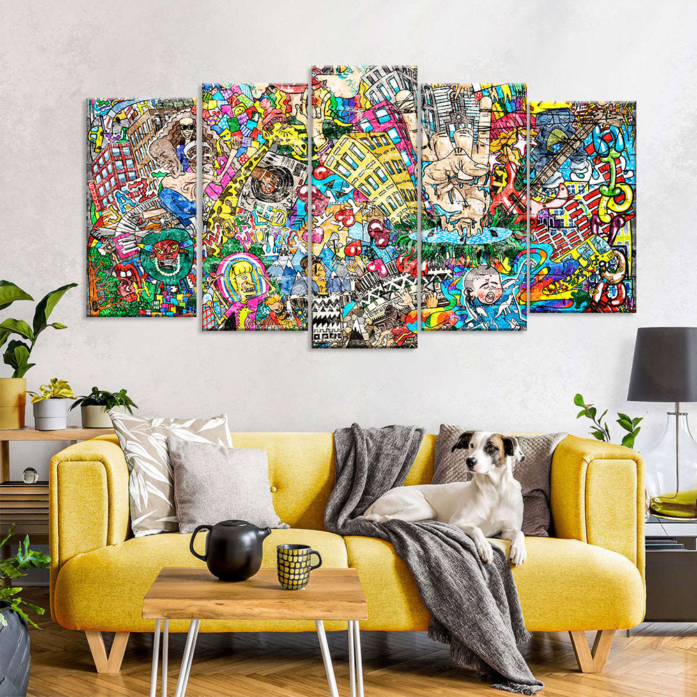 Cool Music Graffiti In Urban Style Canvas Wall Art