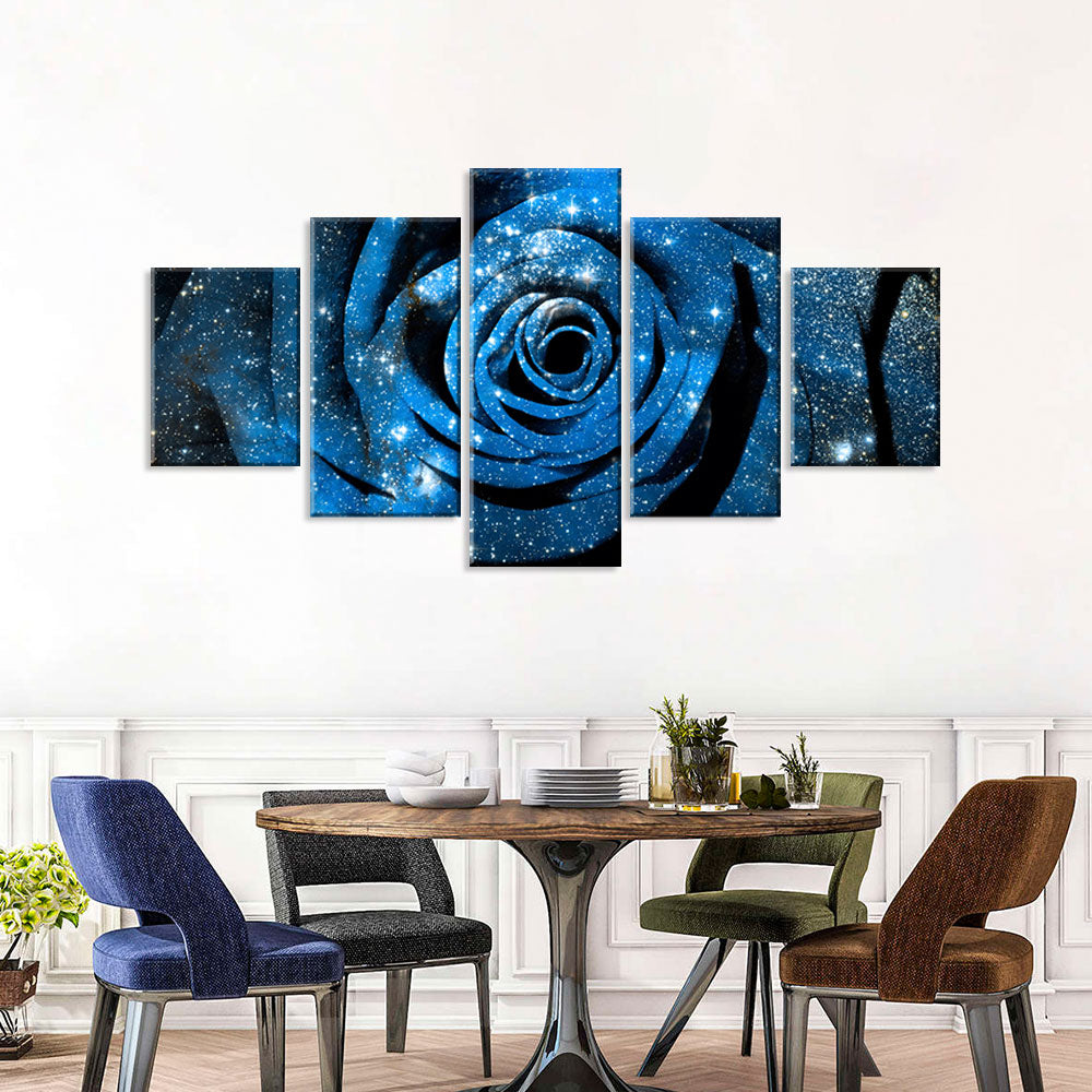 Cosmic Blue Rose Canvas Wall Art