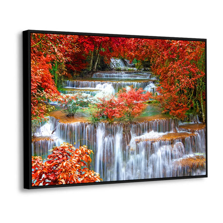 Crimson Falls Autumn Waterfall Canvas Wall Art