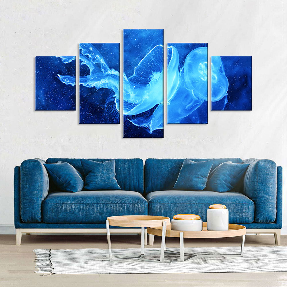 Crystal Jellyfish In Sea Canvas Wall Art