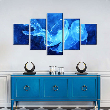 Crystal Jellyfish In Sea Canvas Wall Art