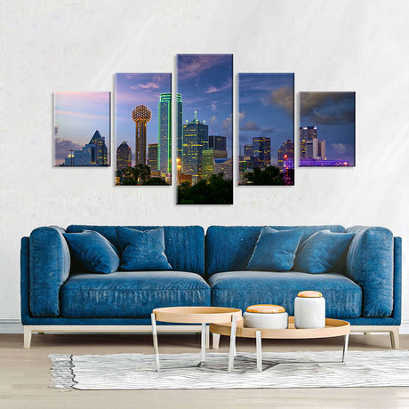 Dallas City Skyline at Dusk Canvas Wall Art