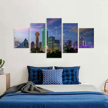 Dallas City Skyline at Dusk Canvas Wall Art