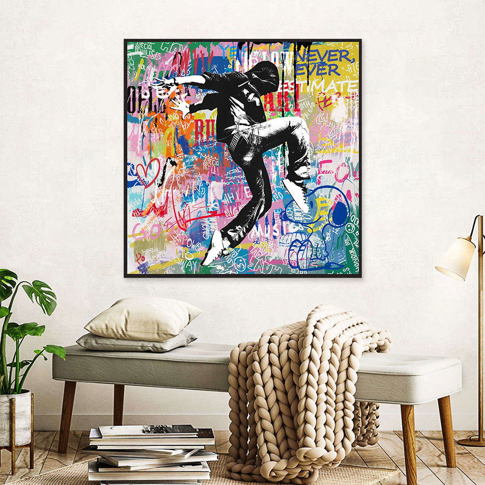 Dancing Man In Hoodie Graffiti Canvas Wall Art