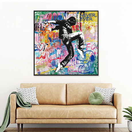 Dancing Man In Hoodie Graffiti Canvas Wall Art