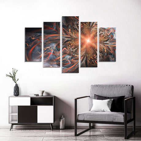 Dark Orange Fractal Flower Canvas Wall Art