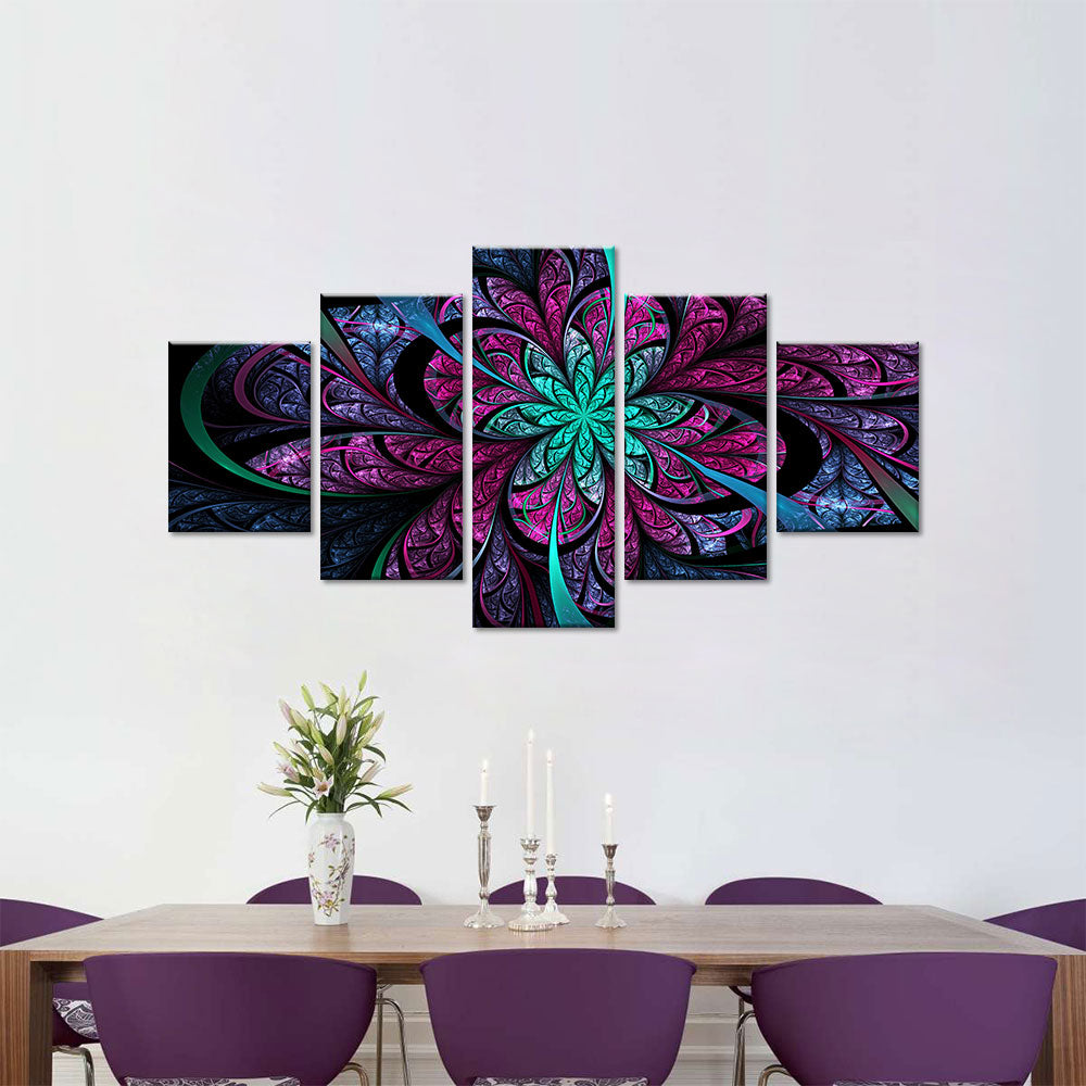 Dark Purple and Blue Fractal Flower Canvas Wall Art