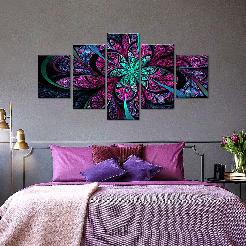 Dark Purple and Blue Fractal Flower Canvas Wall Art