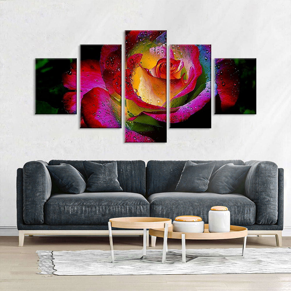 Dark Rainbow Rose Canvas Wall Art